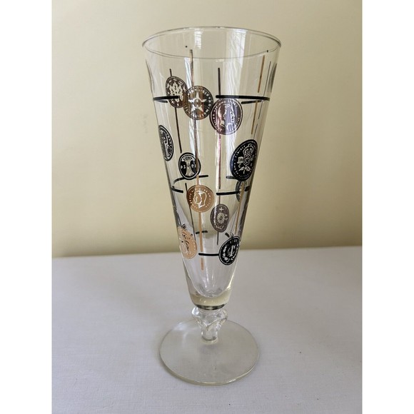 Vintage Libbey Pilsner Beer Glasses Barware 10 oz Coins Black Gold Lot of 7 - Picture 9 of 12